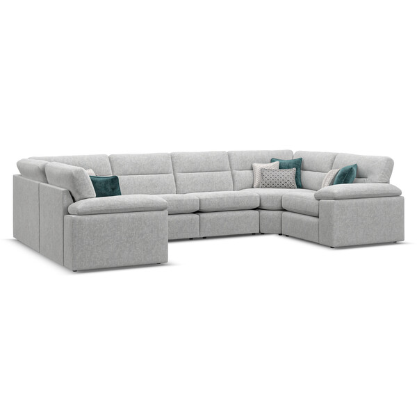 Cupid Silver Fabric Sofas - Modular 6 Seater U-Shape Sofa - Morgan Sectional Sofas Range - Oak Furnitureland