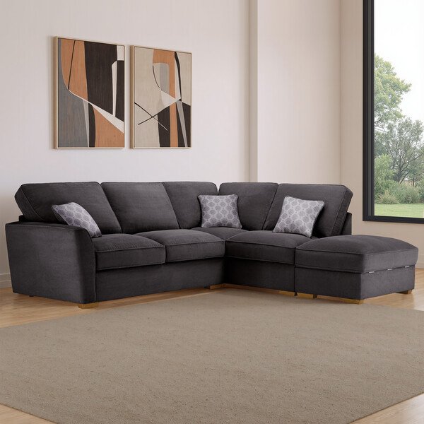Charcoal Fabric Sofas - Corner Sofa Left Hand - Nebraska Range - Oak Furnitureland