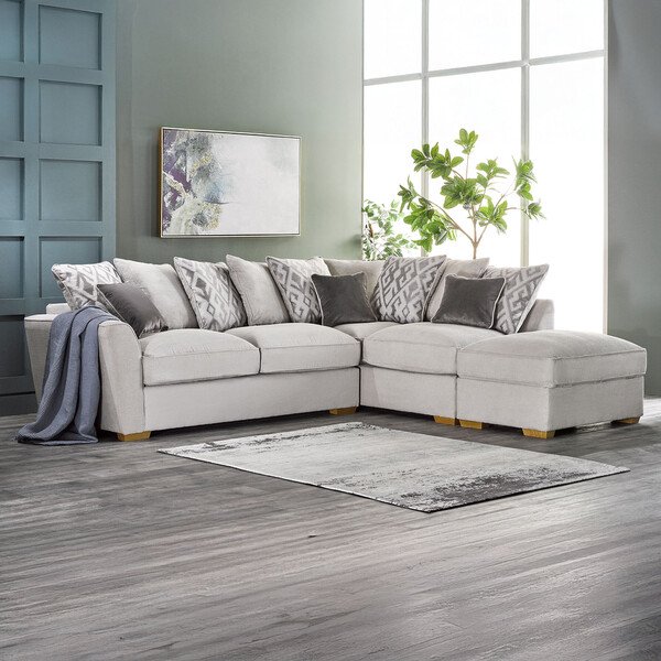 Silver Fabric Sofas - Corner Pillow Back Sofa Left Hand - Nebraska Range - Oak Furnitureland