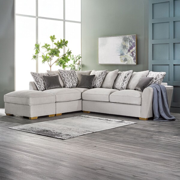 Silver Fabric Sofas - Corner Pillow Back Sofa Right Hand - Nebraska Range - Oak Furnitureland
