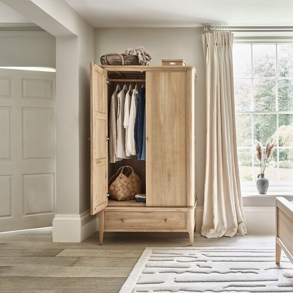 Light Natural Solid Oak Wardrobes - Double Wardrobe - Newton Range - Oak Furnitureland
