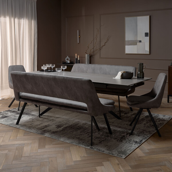 Black Metal and Dark Grey Fabr Benches & Stools - Bench - Nico Range - Oak Furnitureland