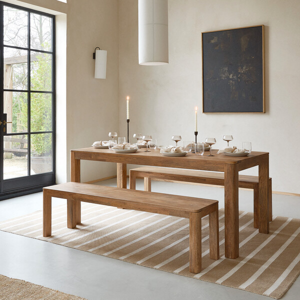 Noah Solid Mango Dining Table + 2 Noah Solid Mango Benches - Oak Furnitureland