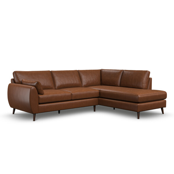 Chestnut Brown Leather Sofas - Left Hand Corner Chaise Sofa - Nova Range - Oak Furnitureland