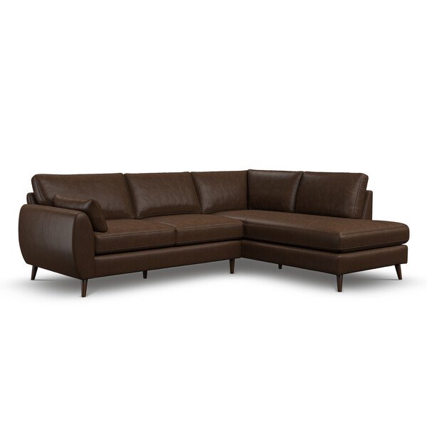 Dark Brown Leather Sofas - Left Hand Corner Chaise Sofa - Nova Range - Oak Furnitureland