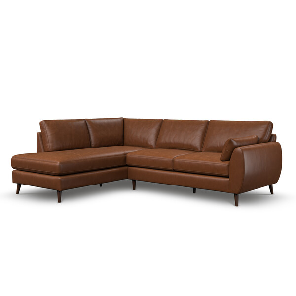 Chestnut Brown Leather Sofas - Right Hand Corner Chaise Sofa - Nova Range - Oak Furnitureland