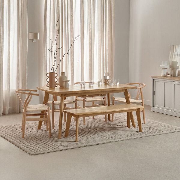 Oaklee Natural Oak Extendable Dining Table And 4 Lars Chairs with 1 Oaklee Bench - Oak Furnitureland