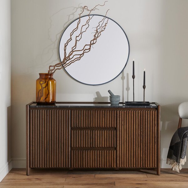 Dark Oak & Black Marble Sideboards - Large Sideboard - Oliver Range - Oak Furnitureland