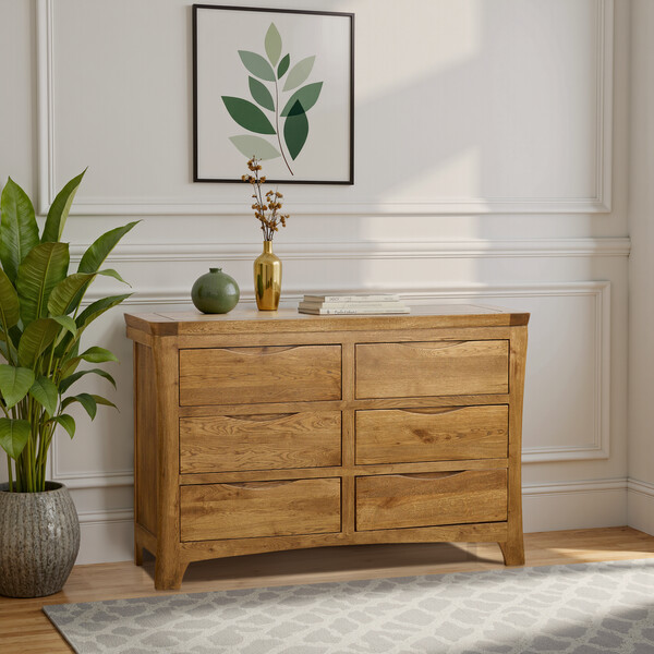 Handmade 100% Solid Rustic Oak Chest of Drawers - 6 Drawer Chest - Orrick Range - Oak Furnitureland
