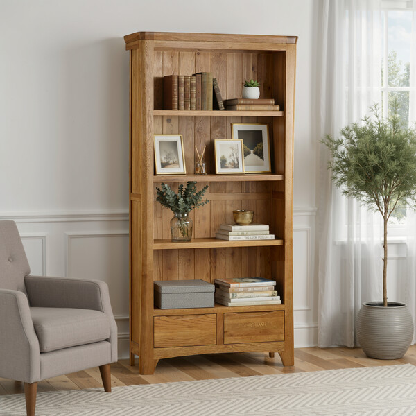 Rustic Solid Oak Bookcases - Tall Bookcase - Orrick Range - Oak Furnitureland