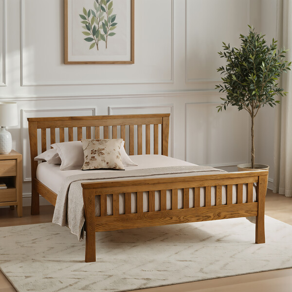 Rustic Solid Oak Beds - Double Bed - Orrick Range - Oak Furnitureland