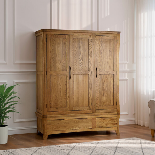 Rustic Solid Oak Wardrobes - Triple Wardrobe - Orrick Range - Oak Furnitureland