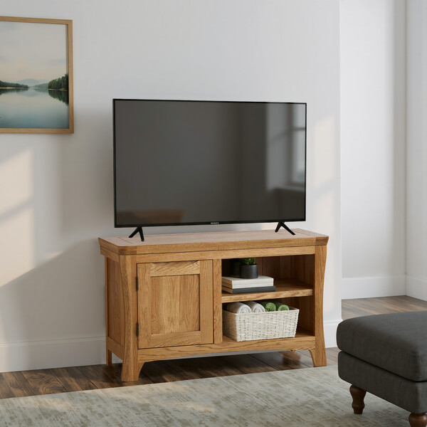 Rustic Solid Oak TV Cabinets - Small TV Unit - Orrick Range - Oak Furnitureland