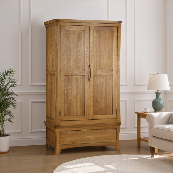 Rustic Solid Oak Wardrobes - Double Wardrobe - Orrick Range - Oak Furnitureland