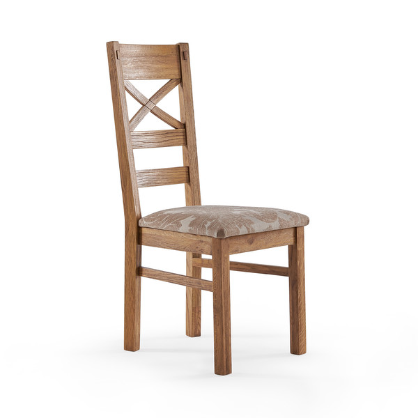 Parquet Brushed And Glazed Oak Patterned Beige Fabric Dining Chair