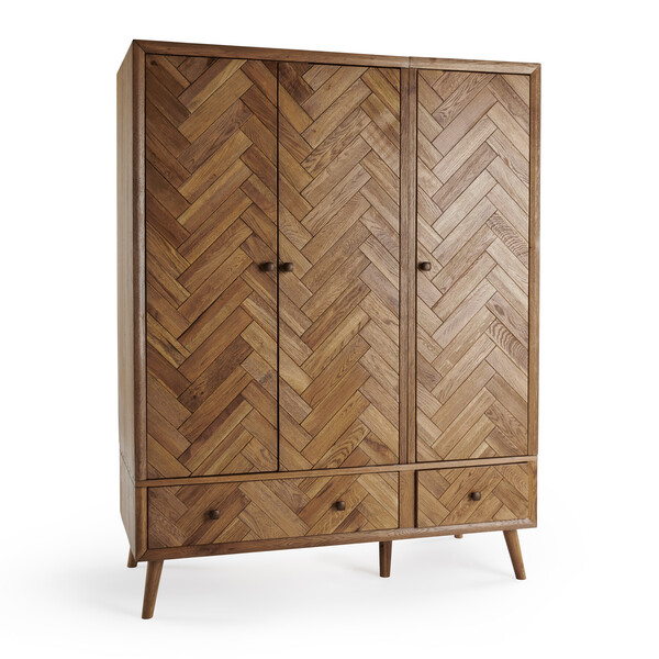 Brushed & Glazed Solid Oak Wardrobes - Triple Wardrobe - Parquet Range - Oak Furnitureland