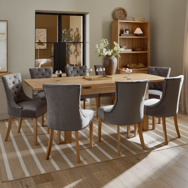 Pembroke Natural Solid Oak Extending Dining Table 140-220cm with 8 Isobel Chairs - Oak Furnitureland