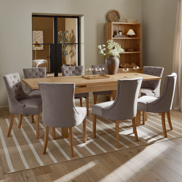 Pembroke Natural Solid Oak Extending Dining Table 140-220cm with 8 Isobel Chairs - Oak Furnitureland