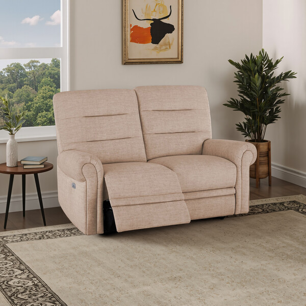 Plush Beige Fabric Sofas - 2 Seater Electric Recliner Sofa - Eastbourne Range - Oak Furnitureland