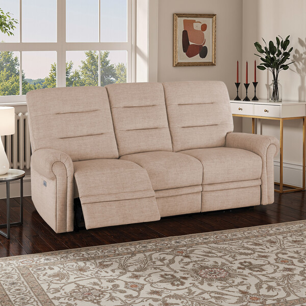 Plush Beige Fabric Sofas - 3 Seater Electric Recliner Sofa - Eastbourne Range - Oak Furnitureland