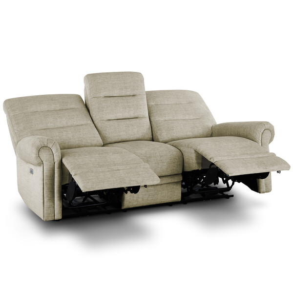 Plush Beige Fabric Sofas - 3 Seater Electric Recliner Sofa - Eastbourne Range - Oak Furnitureland
