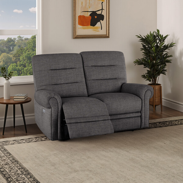 Plush Charcoal Fabric Sofas - 2 Seater Electric Recliner Sofa - Eastbourne Range - Oak Furnitureland