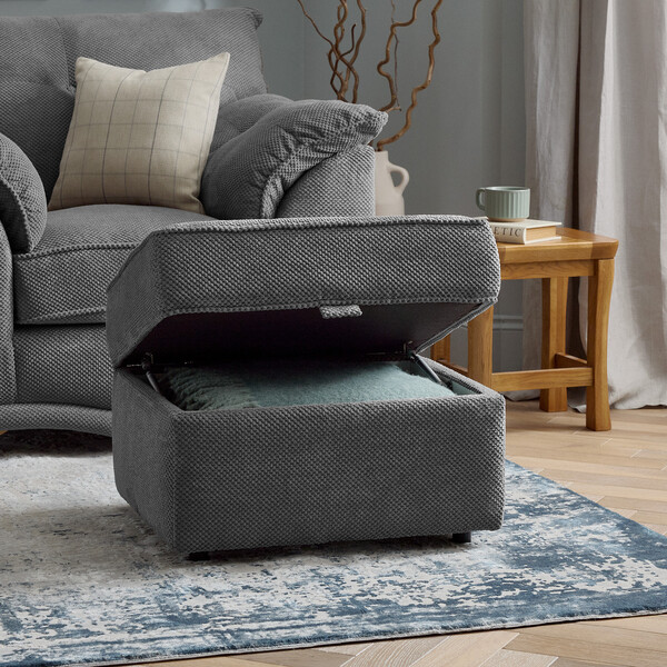 Aero Charcoal Fabric Sofas - Storage Footstool - Ravello Range - Oak Furnitureland