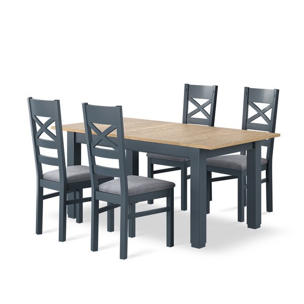 Richmond Smoked Oak Finish and Ink Blue Painted Extending Dining Table + 4 Richmond Painted Dining Chairs with Dappled Silver Seat Pads - Oak Furnitureland