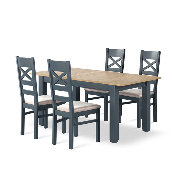Richmond Smoked Oak Finish and Ink Blue Painted Extending Dining Table + 4 Richmond Painted Dining Chairs with Heritage Mink Seat Pads - Oak Furnitureland
