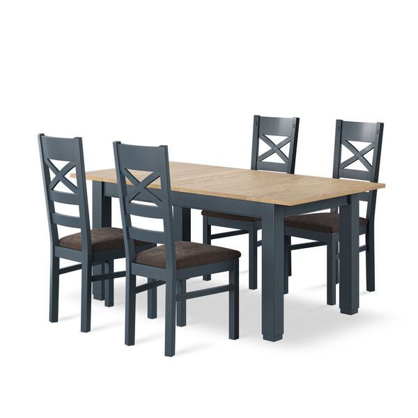 Richmond Smoked Oak Finish and Ink Blue Painted Extending Dining Table + 4 Richmond Painted Dining Chairs with Plain Charcoal Seat Pads - Oak Furnitureland