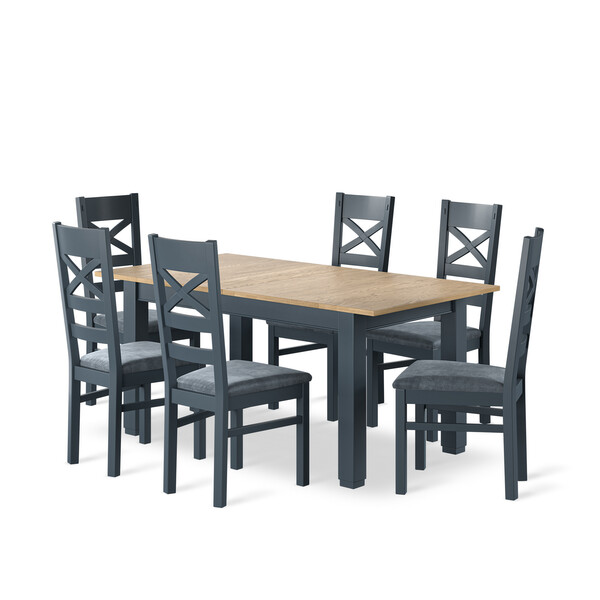 Richmond Smoked Oak Finish and Ink Blue Painted Extending Dining Table + 6 Richmond Painted Dining Chairs with Heritage Granite Seat Pads - Oak Furnitureland