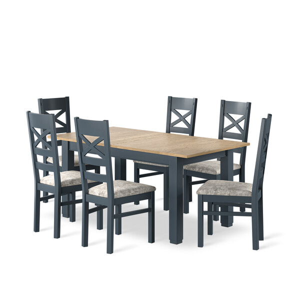 Richmond Smoked Oak Finish and Ink Blue Painted Extending Dining Table + 6 Richmond Painted Dining Chairs with Plain Truffle Seat Pads - Oak Furnitureland