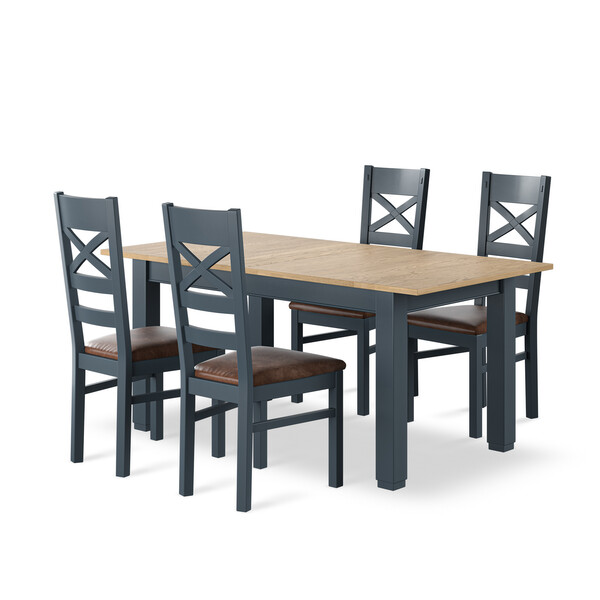 Richmond Smoked Oak Finish and Ink Blue Painted Extending Dining Table with 4 Richmond Chairs - Oak Furnitureland