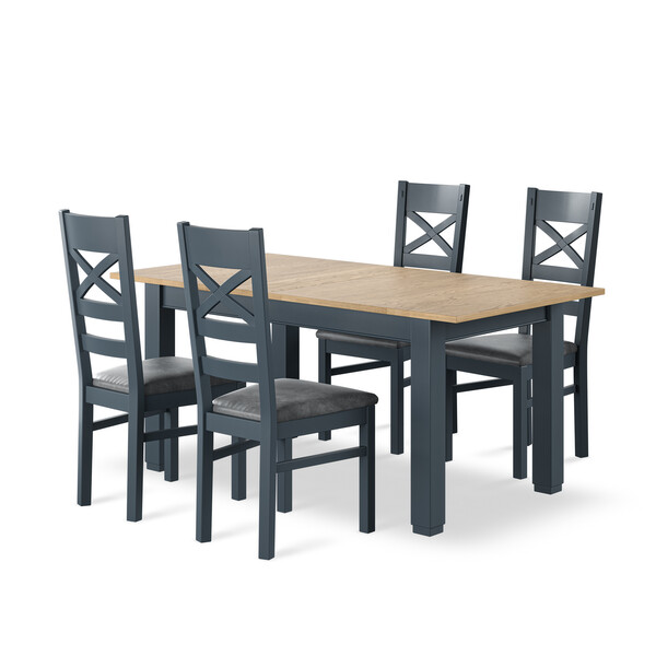 Richmond Smoked Oak Finish and Ink Blue Painted Extending Dining Table with 4 Richmond Chairs - Oak Furnitureland