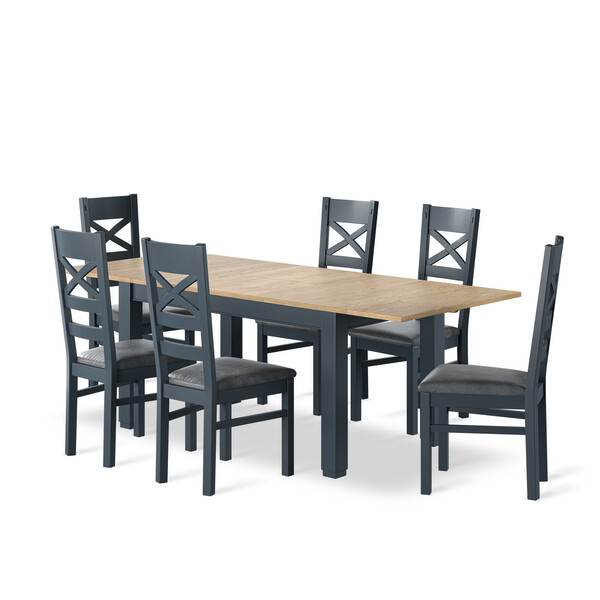 Richmond Smoked Oak Finish and Ink Blue Painted Extending Dining Table with 6 Richmond Chairs - Oak Furnitureland