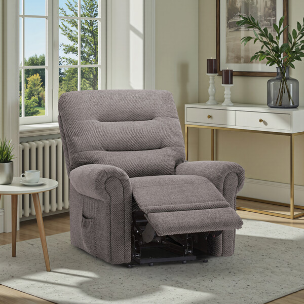 Andaz Charcoal Fabric Sofas - Electric Riser Recliner Armchair - Eastbourne Range - Oak Furnitureland