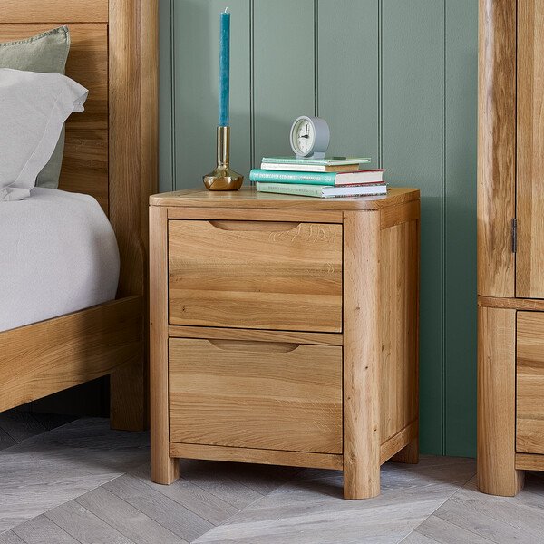 Natural Solid Oak Bedside Tables - 2 Drawer Bedside Table - Romsey Range - Oak Furnitureland
