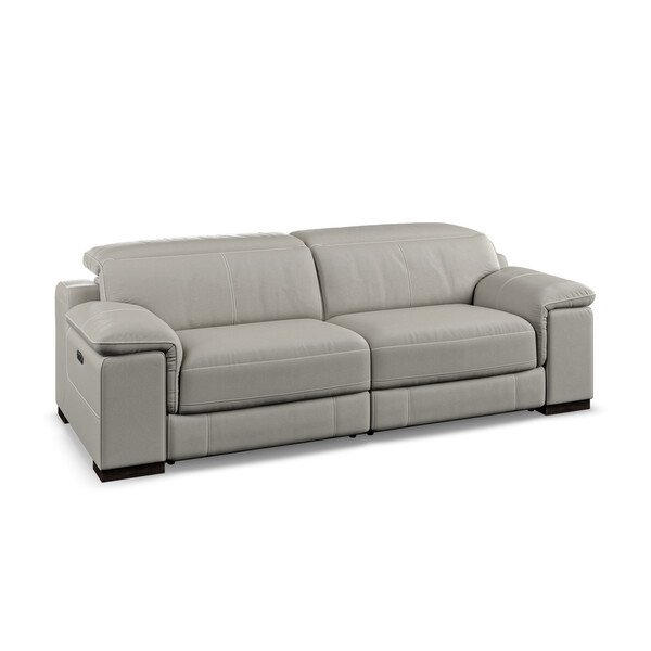 Taupe Leather Sofas - 3 Seater Electric Recliner Sofa with Power Headrest - Santino Range - Oak Furnitureland