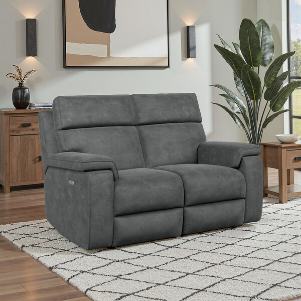 Miller Grey Fabric Sofas - 2 Seater Electric Recliner Sofa - Selby Range - Oak Furnitureland