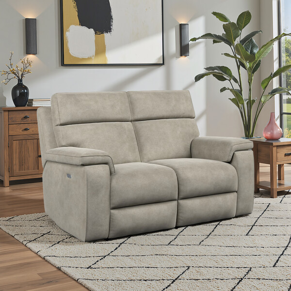 Miller Taupe Fabric Sofas - 2 Seater Electric Recliner Sofa - Selby Range - Oak Furnitureland