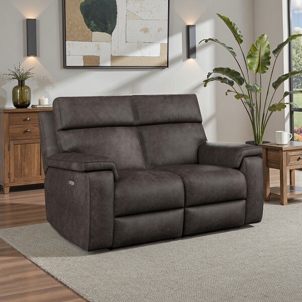 Pilgrim Pewter Fabric Sofas - 2 Seater Electric Recliner Sofa - Selby Range - Oak Furnitureland