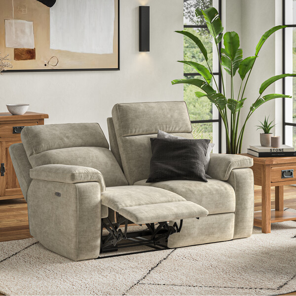 Plush Beige Fabric Sofas - 2 Seater Electric Recliner Sofa - Selby Range - Oak Furnitureland