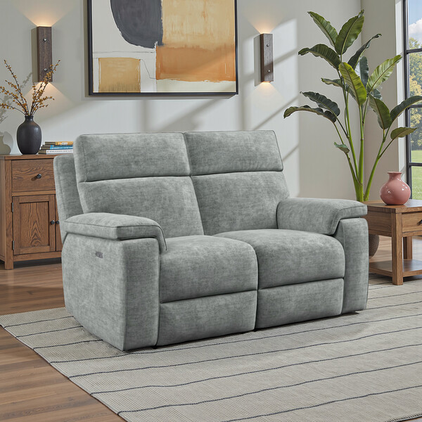 Plush Silver Fabric Sofas - 2 Seater Electric  Recliner Sofa - Selby Range - Oak Furnitureland