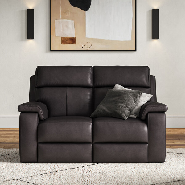 Virgo Black Leather Sofas - 2 Seater Electric Recliner Sofa - Selby Range - Oak Furnitureland