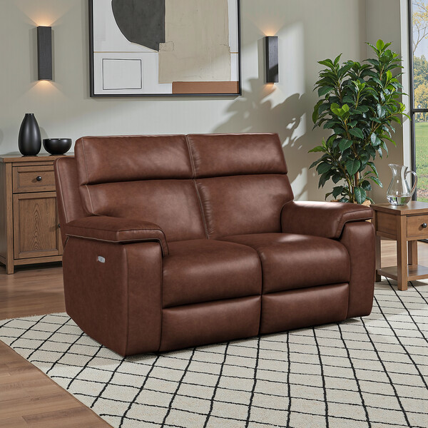 Virgo Chestnut Leather Sofas - 2 Seater Electric Recliner Sofa - Selby Range - Oak Furnitureland