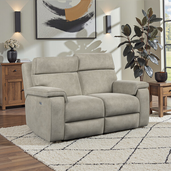 Miller Taupe Fabric Sofas - 2 Seater Electric Recliner Sofa with Power Headrest - Selby Range - Oak Furnitureland