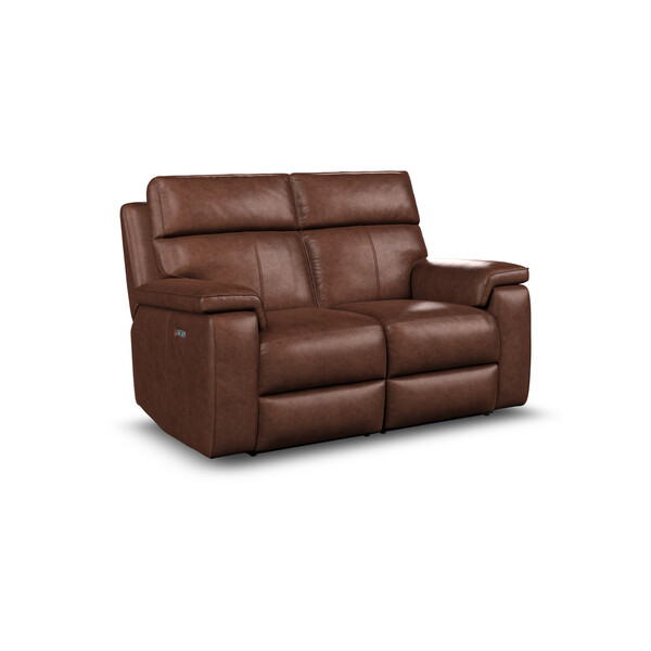 Virgo Chestnut Leather Sofas - 2 Seater Electric Recliner Sofa with Power Headrest - Selby Range - Oak Furnitureland