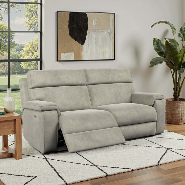 Miller Taupe Fabric Sofas - 3 Seater Electric Recliner Sofa - Selby Range - Oak Furnitureland