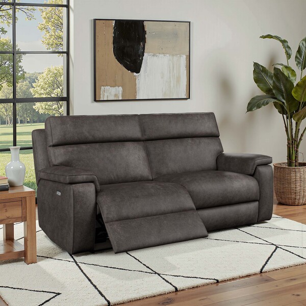 Pilgrim Pewter Fabric Sofas - 3 Seater Electric Recliner Sofa - Selby Range - Oak Furnitureland