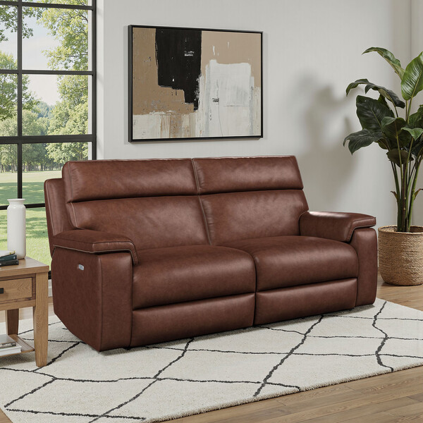 Virgo Chestnut Leather Sofas - 3 Seater Electric Recliner Sofa - Selby Range - Oak Furnitureland